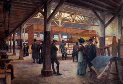 Workshop of the Brothers Gabriel and Charles Voisin, Pioneers of Aviation, in 1908 at Boulogne Billancourt by Francois Alaux
