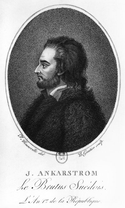 Portrait of Johan Ankarstrom, engraved by B. Gautier by Francois Bonneville
