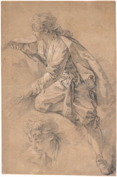 A Youth Half-Kneeling, with Both Arms Extended by François Boucher