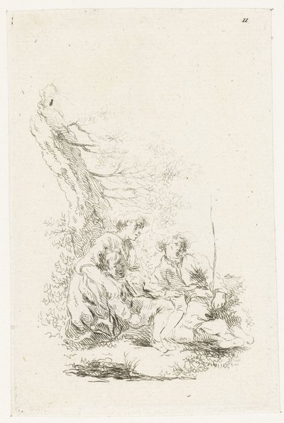 Three People Sitting by a Tree by François Boucher