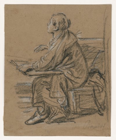 Young Draftsman (?) Seated Figure Holding a Portfolio by François Boucher