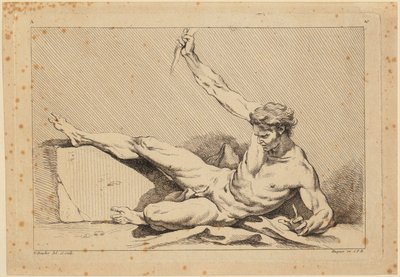 Reclining Male Nude, Plate 10 from "Second Book of Figures of Academies [...]" Engraved in Part by the Professors of the Royal Academy by François Boucher
