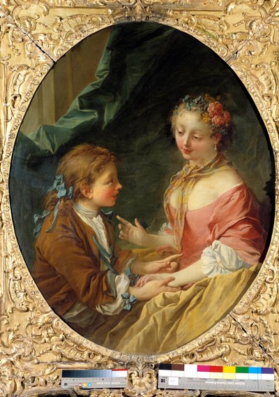 Of three things will you make one? Gallant scene. Painting by Francois Boucher (1703-1770). 1734 Private collection by François Boucher