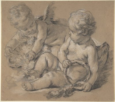 Winged Putti with Flowers by François Boucher
