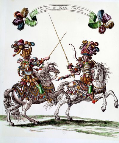 Indian Ecuyer and page during the carousel given by King Louis XIV in 1662 to the Tuileries to celebrate the birth of the Dauphin by Francois Chauveau