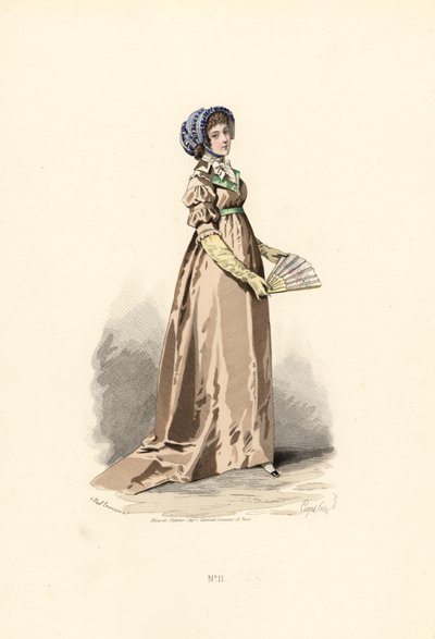Woman in Hazelnut-Colour Dress, Fichu-Chemise and Blue Hat by Francois Claudius (after) Compte Calix