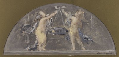 Sketch for the Dining Room of the Hôtel de Ville de Paris, Two Children Lifting a Large Box Together by Francois Lafon