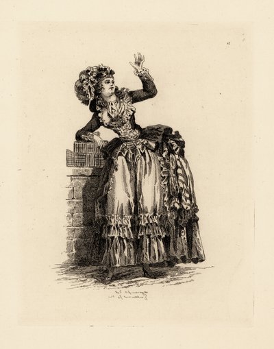 Fashionable Woman in Bonnet a la Nicolet, Era of Marie Antoinette by Francois Louis Joseph (after) Watteau