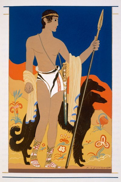 Boy Warrior with two Borzoi Hounds, an illustration from 