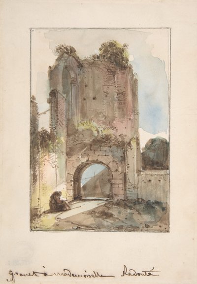 Monk Seated Before a Ruined Gateway by Francois Marius Granet