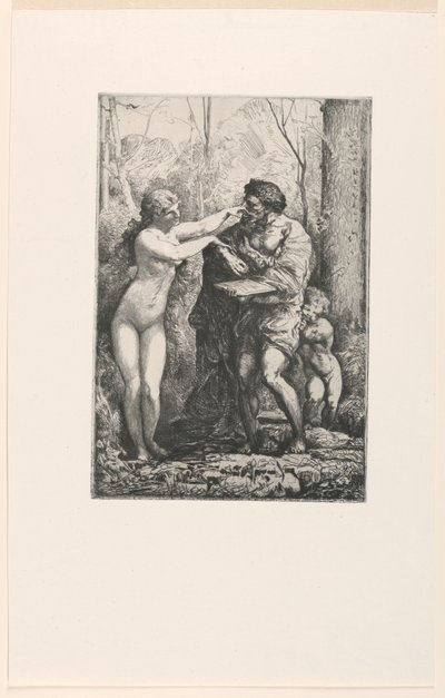 Artist and a Nymph, from Twelve Etchings by Chifflart by Francois Nicolas Chifflart