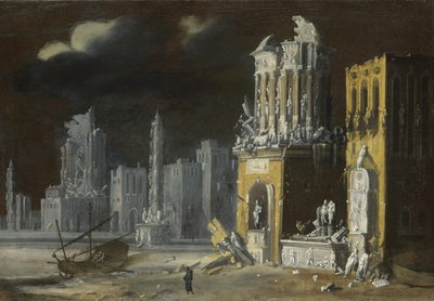 Fantastic Ruins with Saint Augustine and the Child by Francois de Nome