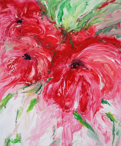 Red Abstract Flowers by Françoise Wattré