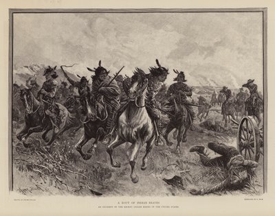 A rout of braves during a Native American uprising by Frank (after) Feller