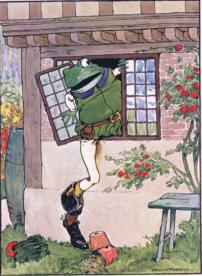 Frog through the window climbed, illustration from 