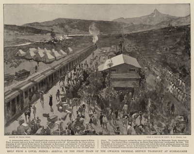 Help from a Loyal Prince, Arrival of the First Train of the Gwalior Imperial Service Transport at Kushalgarh by Frank Craig