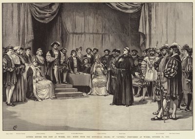 Luther before the Diet at Worms, 1521, Scene from the Historical Drama of Luther, performed at Worms, 30 October 1883 by Frank Dadd