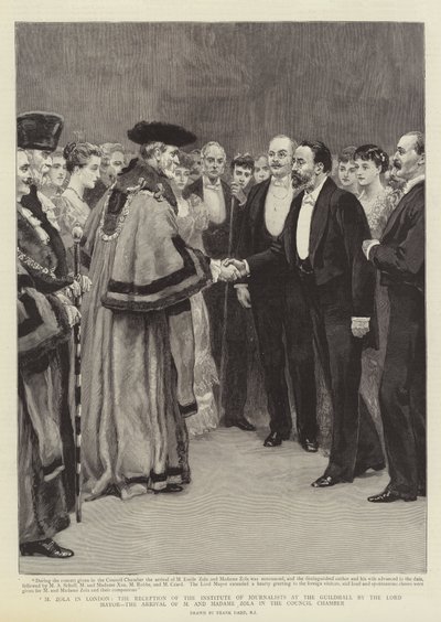 M Zola in London, the Reception of the Institute of Journalists at the Guildhall by the Lord Mayor, the Arrival of M and Madame Zola in the Council Chamber by Frank Dadd