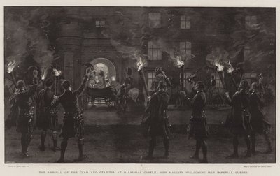 The Arrival of the Czar and Czaritsa at Balmoral Castle, Her Majesty welcoming her Imperial Guests by Frank Dadd