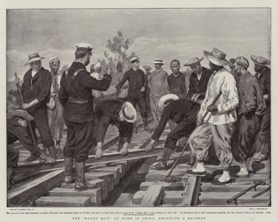 The Handy Man at Work in China, repairing a Railway by Frank Dadd