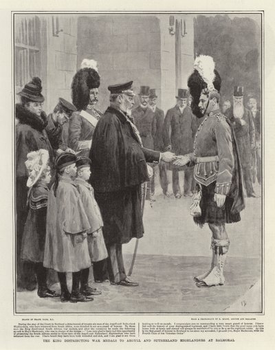 The King Distributing War Medals to Argyll and Sutherland Highlanders at Balmoral by Frank Dadd