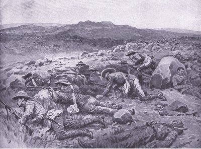 With the Queensland Imperial Bushmen at Rhenoster Kop Nov 29 1900 (illustration from After Pretoria: The Guerilla War) by Frank Dadd