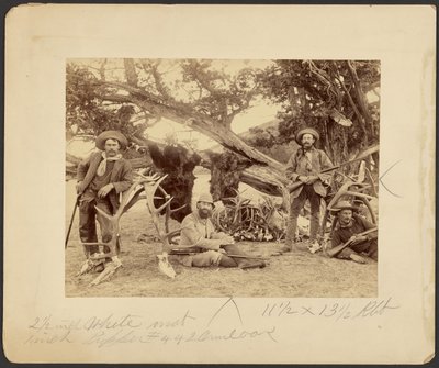 Lispenard Stewart Party, #6 - 5th Ave., N.Y. with Trophies by Old Cedar Tree, Mammoth Hot Springs, Yellowstone National Park by Frank Jay Haynes