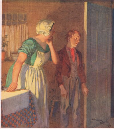 The child hastened to the door, and disappeared as rapidly as she had come, c.1920 by Frank Reynolds