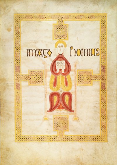 Symbol of Matthew, `Imago Hominus, Lindisfarne, from the Echternach Gospel Book by Frankish School