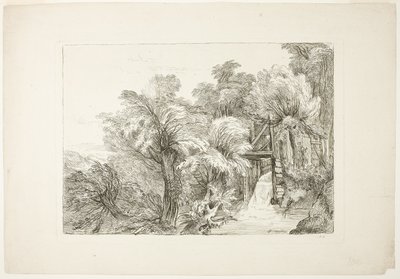 A Mill Lock in the Middle of Willows, plate 97 from Figures of Different Characters, Landscapes, and Studies Drawn from Nature by François Boucher