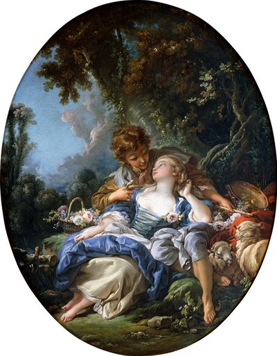 A Shepherd and a Shepherdess in Dalliance in a Wooded Landscape by François Boucher