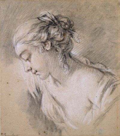 Bust of a Girl in Profile to Left, mid 18th century by François Boucher