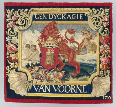Cushion Cover with a Symbolic Representation and the Coat of Arms of Voorne by François Coppens (attributed to)