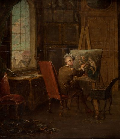 Self-portrait in the studio, holding a mahl-stick by Francois Eisen
