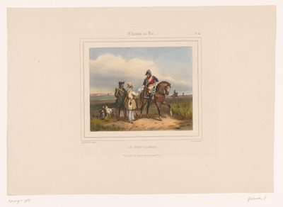 Officer Checking Weapon Permits of Two Hunters by François Grenier