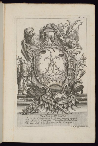 Cartouche with Two Lions and a Cipher, Book of Cartouches for Different Uses by François de Cuvilliés the Elder