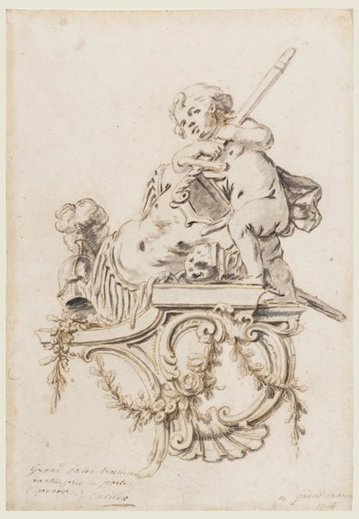 Design for a Sculptured Bracket with Putto Accompanied by the Attributes of War, for the Grand Trianon, Versailles by François de Cuvilliés the younger