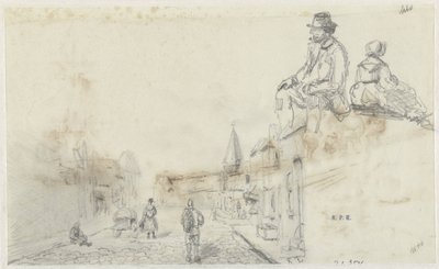 Sketches of a Street and Two Seated Persons by Frans Arnold Breuhaus de Groot
