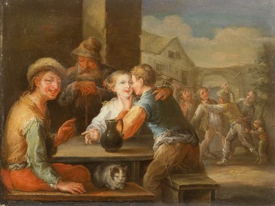 A Beggar Laughing at a Courting Couple by Frans Christoph Janneck