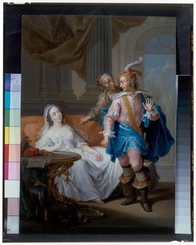 An Elegant Couple with an Old Maid in an Interior by Frans Christoph Janneck