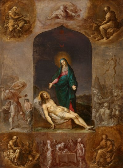 Pietà surrounded by grisailles of the Four Evangelists and scenes from the Old Testament by Frans Francken the Younger