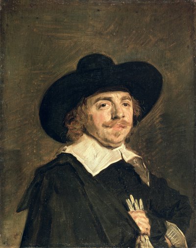 A Small Portrait of a Man Holding Gloves by Frans Hals