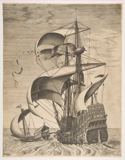 Armed Three-Master on the Open Sea Accompanied by a Galley, from the Series Sailing Vessels by Frans Huys