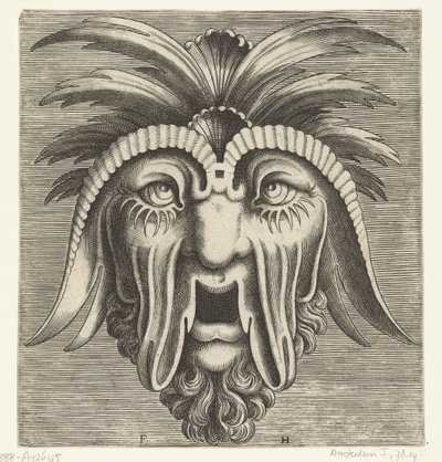 Mask with a Gaping, Toothless Mouth, Sagging Cheeks, and Tufts on the Head by Frans Huys