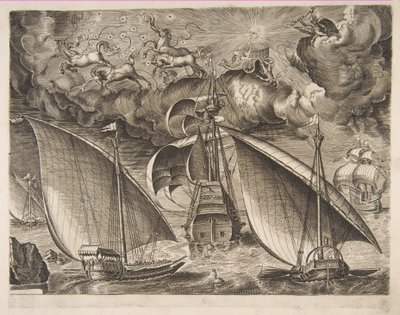Two Galleys Sailing Behind an Armed Three-Master with Phaeton and Jupiter in the Sky by Frans Huys