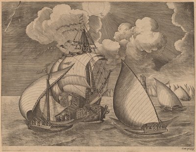 A Fleet of Galleys Escorted by a Caravel by Frans Huys after Pieter Bruegel the Elder