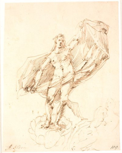 Woman Unfolding a Drapery Behind Her with a Grand Gesture. Sketch of Two Ignudi at the Bottom Right by Frantz Cleyn