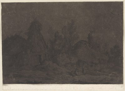 Moonlit Scene with Figures in Front of a Hut (XII Views of Normandy) by Franz Edmund Weirotter