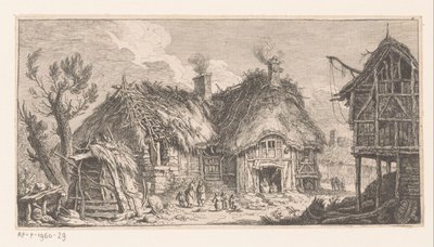 Women and children at a farm (Suite of landscapes) by Franz Edmund Weirotter