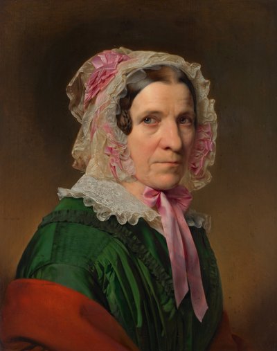 Portrait of an Older Lady with Lace Cap and Pink Ribbons by Franz Eybl